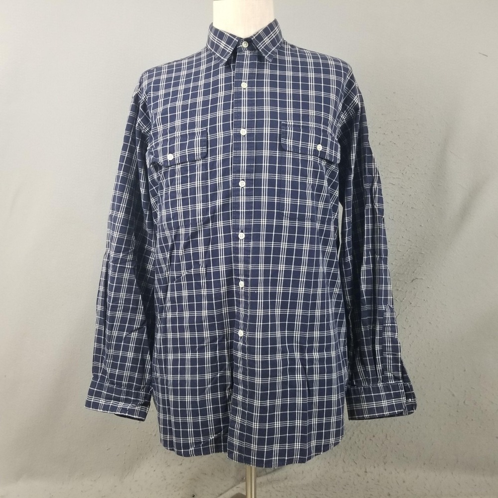 Polo Ralph‎ Lauren Shirt Mens L Blue Whitfield Plaid Button Down Twill Pockets